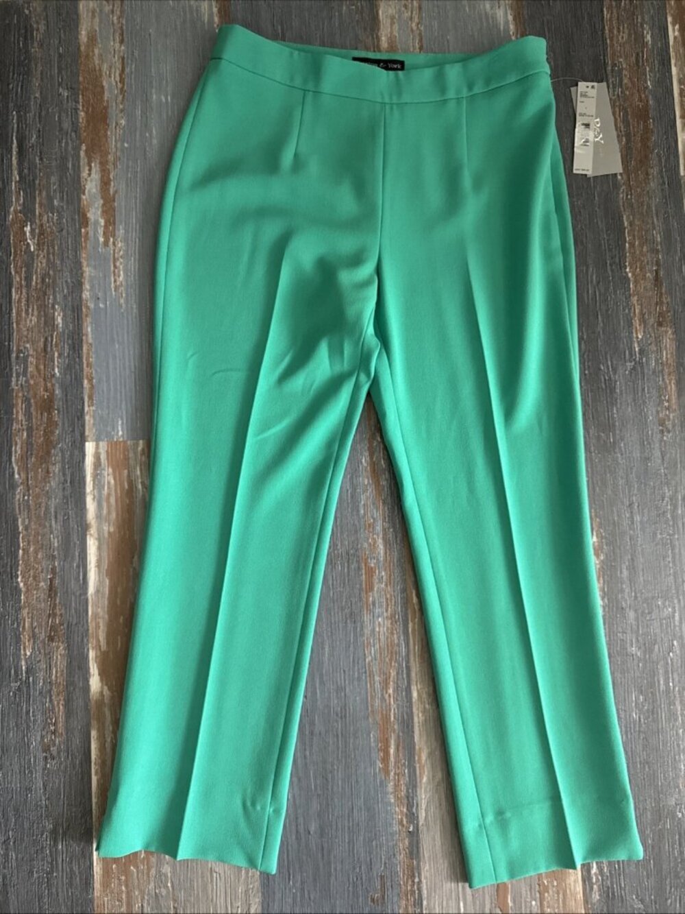 Preston & York Skinny Leg Dress Pants Size 6 Green Stretch Side Slit 33x28 NEW
